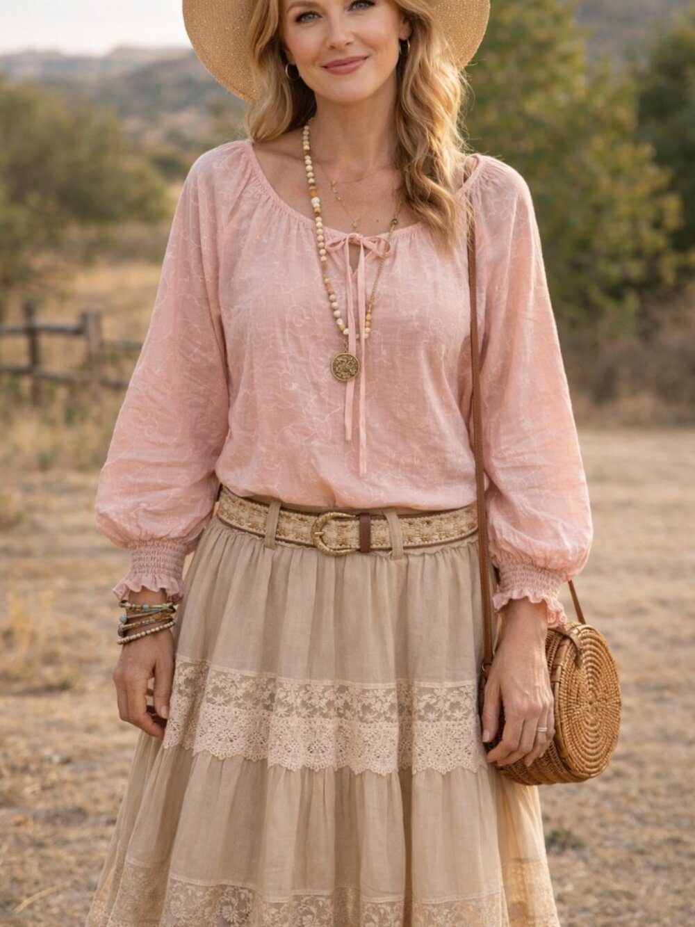 Vintage Ralph Lauren Light Pink Embroidered Peasant Top